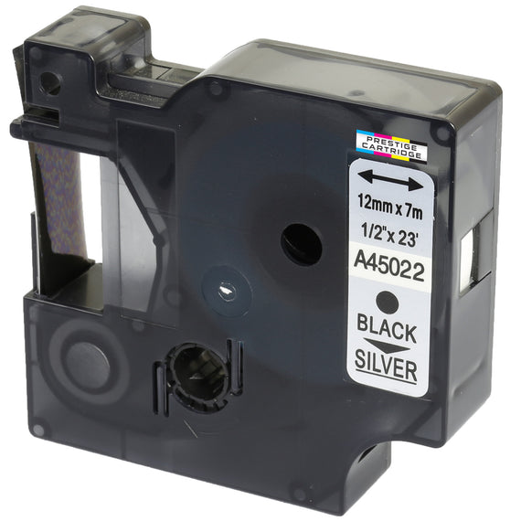 Prestige Cartridge™ Compatible D1 45022 Black on Silver Tapes (12mm x 7m) for Electronic Labelmakers - Prestige Cartridge