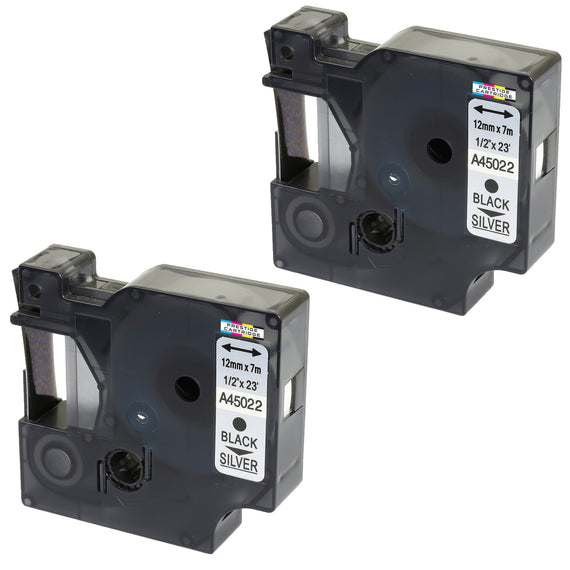 Prestige Cartridge™ Compatible D1 45022 Black on Silver Tapes (12mm x 7m) for Electronic Labelmakers - Prestige Cartridge