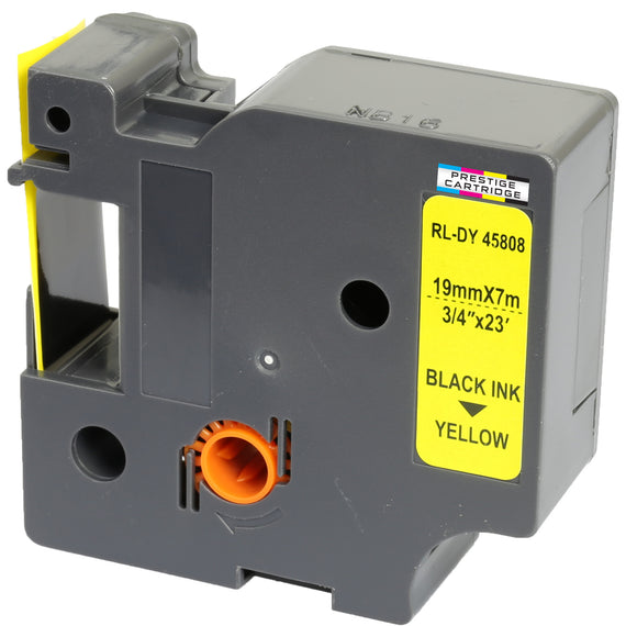 Prestige Cartridge™ Compatible D1 45808 Black on Yellow Tapes (19mm x 7m) for Electronic Labelmakers - Prestige Cartridge
