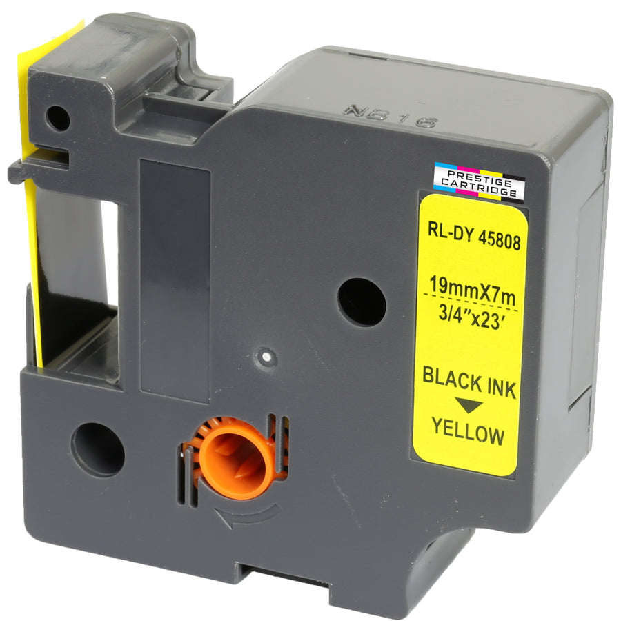 Prestige Cartridge™ Compatible D1 45808 Black on Yellow Tapes (19mm x 7m) for Electronic Labelmakers - Prestige Cartridge