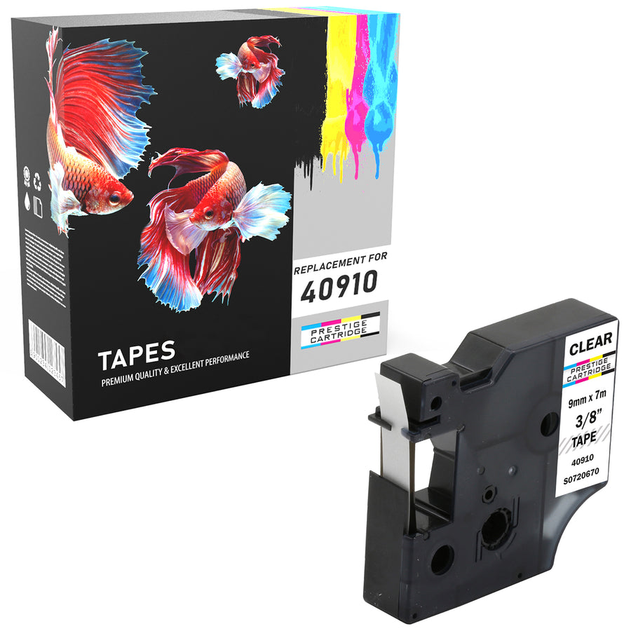 Prestige Cartridge™ Compatible D1 40910 Black on Clear Tapes (9mm x 7m) for Electronic Labelmakers - Prestige Cartridge