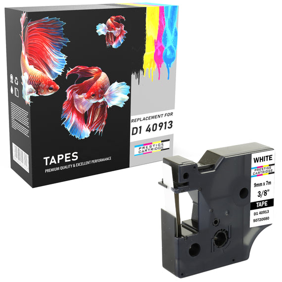 Prestige Cartridge™ Compatible D1 40913 Black on White Tapes (9mm x 7m) for Electronic Labelmakers - Prestige Cartridge