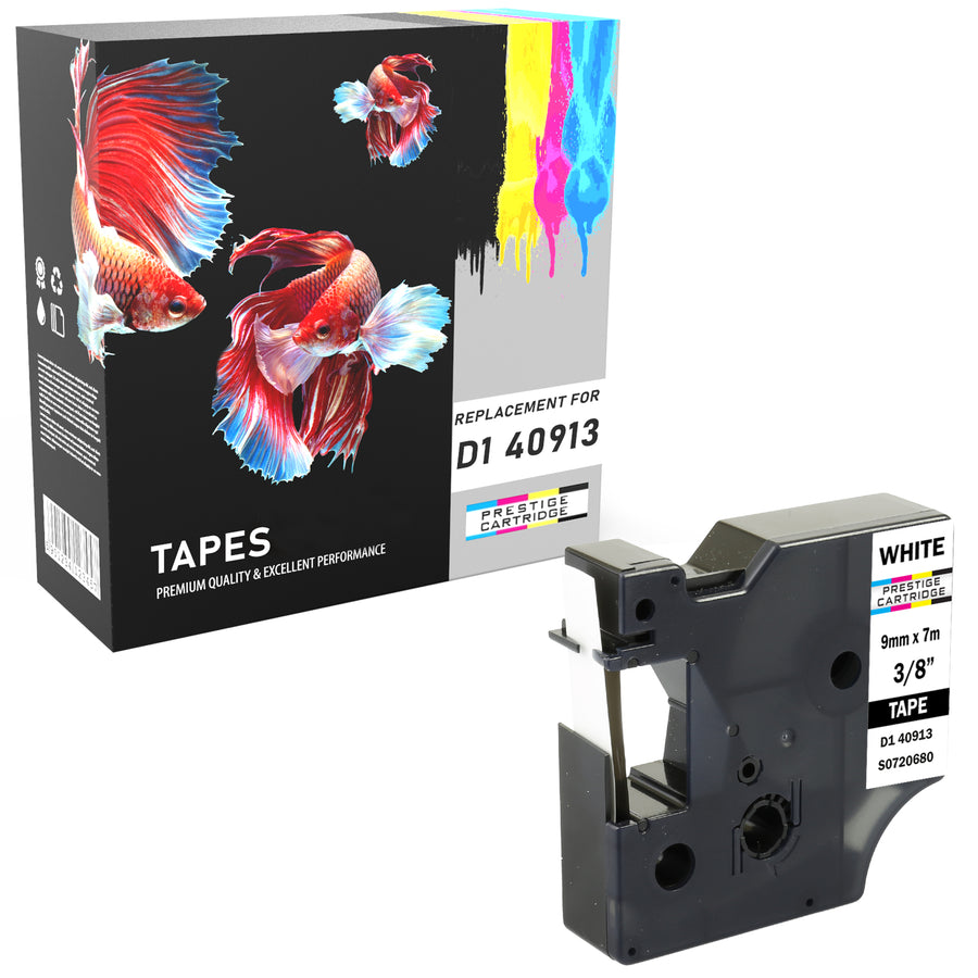 Prestige Cartridge™ Compatible D1 40913 Black on White Tapes (9mm x 7m) for Electronic Labelmakers - Prestige Cartridge