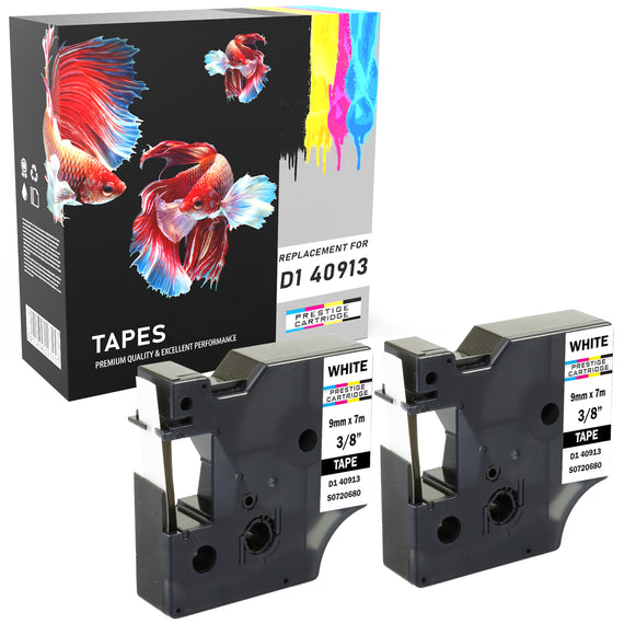 Prestige Cartridge™ Compatible D1 40913 Black on White Tapes (9mm x 7m) for Electronic Labelmakers - Prestige Cartridge