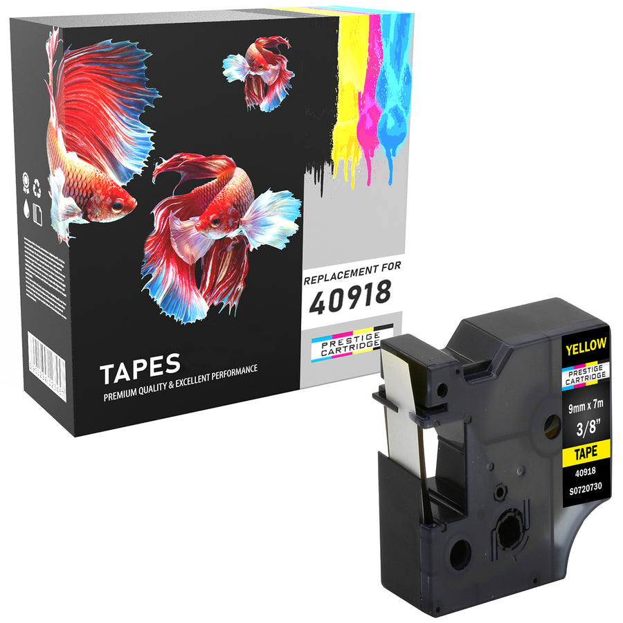 Prestige Cartridge™ Compatible D1 40918 Black on Yellow Tapes (9mm x 7m) for Electronic Labelmakers - Prestige Cartridge
