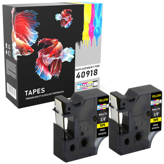 Prestige Cartridge™ Compatible D1 40918 Black on Yellow Tapes (9mm x 7m) for Electronic Labelmakers - Prestige Cartridge