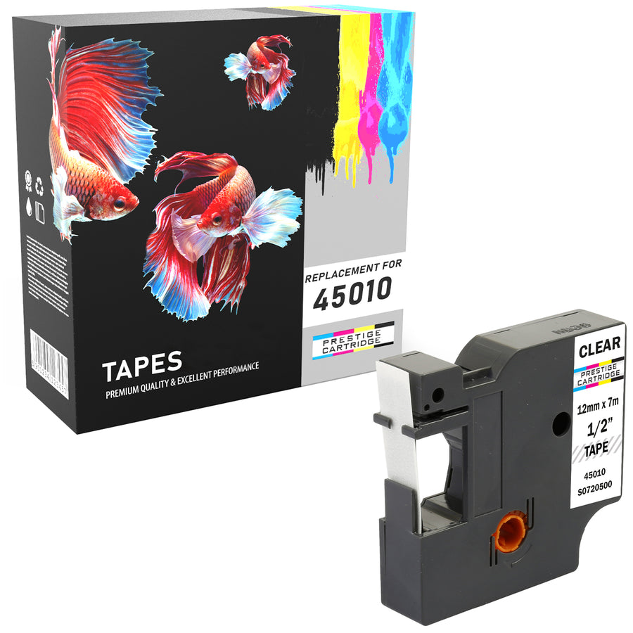 Prestige Cartridge™ Compatible D1 45010 Black on Clear Tapes (12mm x 7m) for Electronic Labelmakers - Prestige Cartridge