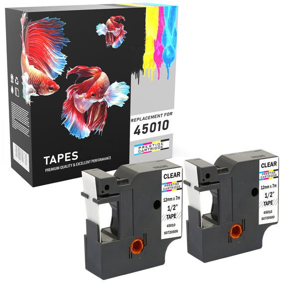 Prestige Cartridge™ Compatible D1 45010 Black on Clear Tapes (12mm x 7m) for Electronic Labelmakers - Prestige Cartridge