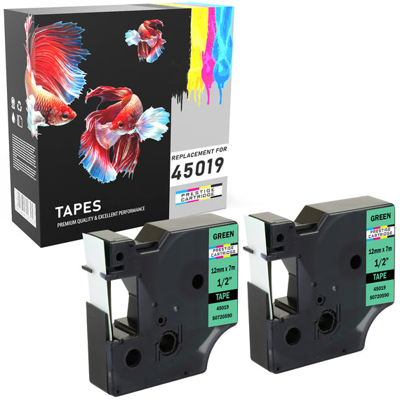 Prestige Cartridge™ Compatible D1 45019 Black on Green Tapes (12mm x 7m) for Electronic Labelmakers - Prestige Cartridge