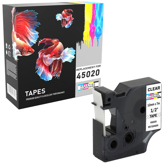 Prestige Cartridge™ Compatible D1 45020 White on Clear Tapes (12mm x 7m) for Electronic Labelmakers - Prestige Cartridge