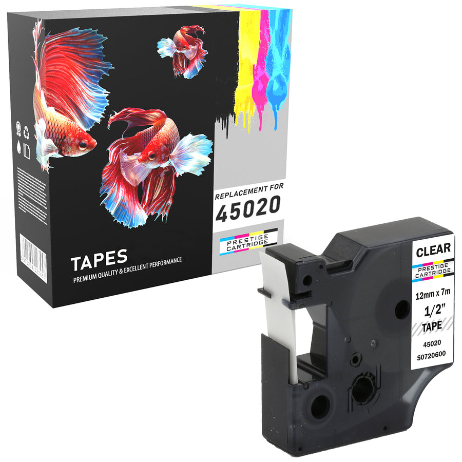 Prestige Cartridge™ Compatible D1 45020 White on Clear Tapes (12mm x 7m) for Electronic Labelmakers - Prestige Cartridge