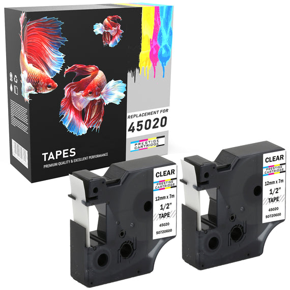 Prestige Cartridge™ Compatible D1 45020 White on Clear Tapes (12mm x 7m) for Electronic Labelmakers - Prestige Cartridge