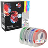 Prestige Cartridge™ White on Black Red Blue Green Yellow Clear Silver Embossing Tapes (9mm x 3m) compatible with Dymo S0717930 Omega Home & S0717900 Junior Embossers - Prestige Cartridge