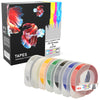 Prestige Cartridge™ White on Black Red Blue Green Yellow Clear Silver Embossing Tapes (9mm x 3m) compatible with Dymo S0717930 Omega Home & S0717900 Junior Embossers - Prestige Cartridge
