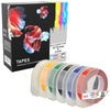 Prestige Cartridge™ White on Black Red Blue Green Yellow Clear Silver Embossing Tapes (9mm x 3m) compatible with Dymo S0717930 Omega Home & S0717900 Junior Embossers - Prestige Cartridge