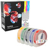 Prestige Cartridge™ White on Black Red Blue Green Yellow Clear Silver Embossing Tapes (9mm x 3m) compatible with Dymo S0717930 Omega Home & S0717900 Junior Embossers - Prestige Cartridge