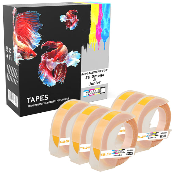 Prestige Cartridge™ White on Silver Embossing Tapes (9mm x 3m) compatible with Dymo S0717930 Omega Home & S0717900 Junior Embossers - Prestige Cartridge