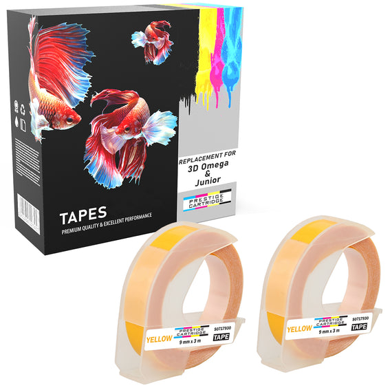 Prestige Cartridge™ White on Silver Embossing Tapes (9mm x 3m) compatible with Dymo S0717930 Omega Home & S0717900 Junior Embossers - Prestige Cartridge