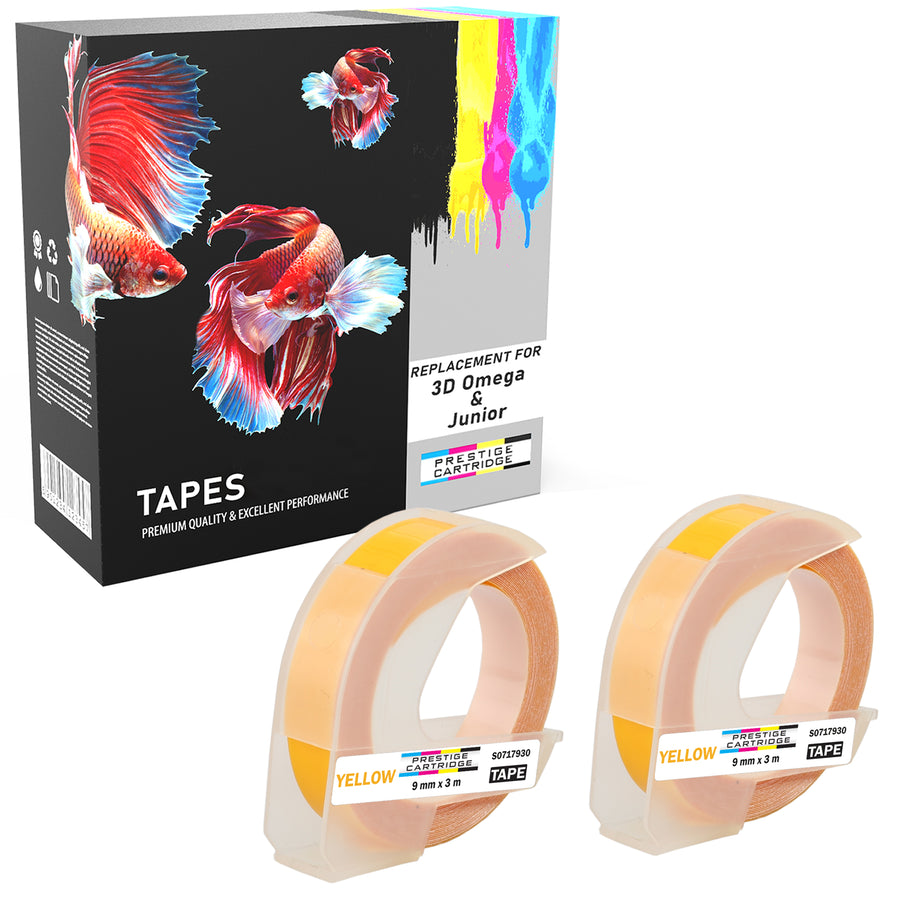 Prestige Cartridge™ White on Silver Embossing Tapes (9mm x 3m) compatible with Dymo S0717930 Omega Home & S0717900 Junior Embossers - Prestige Cartridge