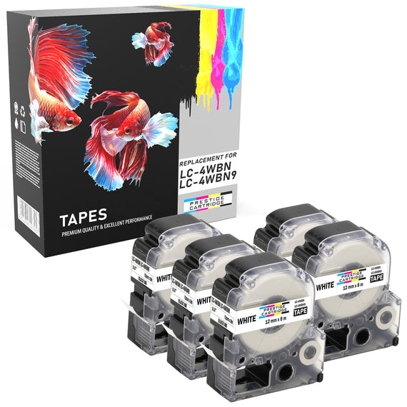 Prestige Cartridge™ Compatible AS12KW SS12KW Black on White Label Tapes (12mm x 8m) for LabelWorks Printing Machines - Prestige Cartridge