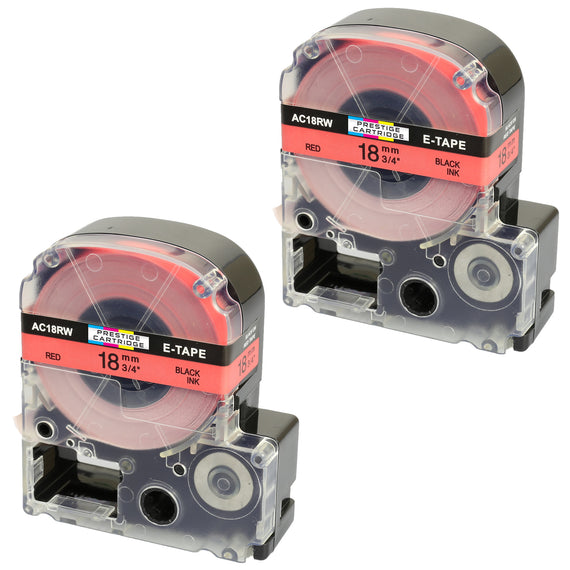 Prestige Cartridge™ Compatible AC18RW SC18RW Black on Red Label Tapes (18mm x 8m) for LabelWorks Printing Machines - Prestige Cartridge