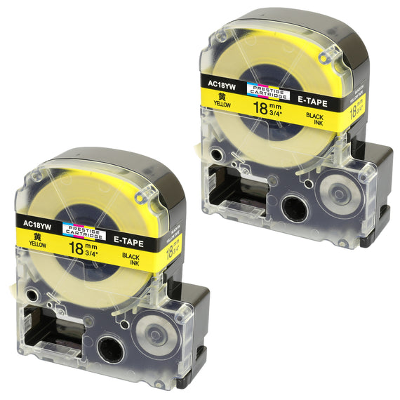 Prestige Cartridge™ Compatible AC18YW SC18YW Black on Yellow Label Tapes (18mm x 8m) for LabelWorks Printing Machines - Prestige Cartridge