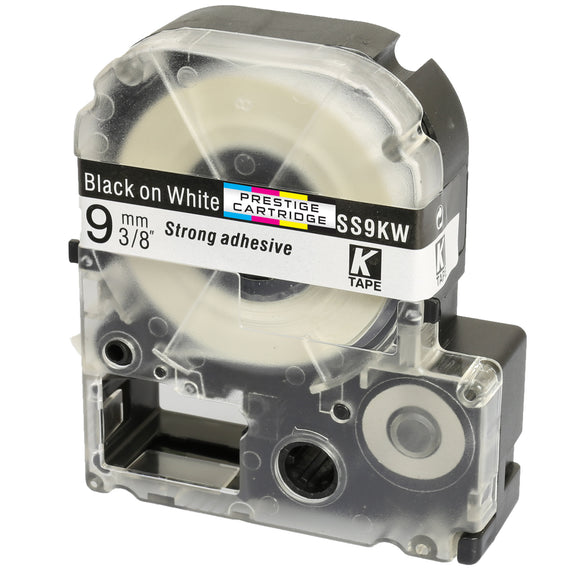 Prestige Cartridge™ Compatible AS9KW SS9KW Black on White Label Tapes (9mm x 8m) for LabelWorks Printing Machines - Prestige Cartridge