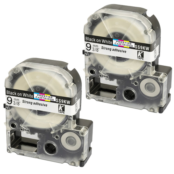 Prestige Cartridge™ Compatible AS9KW SS9KW Black on White Label Tapes (9mm x 8m) for LabelWorks Printing Machines - Prestige Cartridge