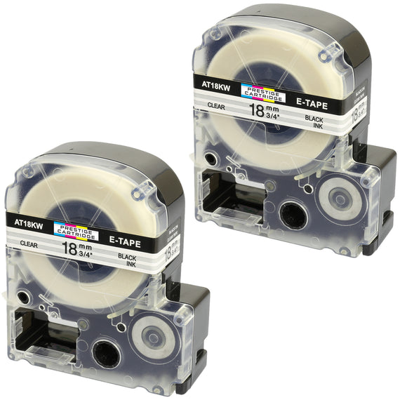 Prestige Cartridge™ Compatible AT18KW ST18KW Black on Clear Label Tapes (18mm x 8m) for LabelWorks Printing Machines - Prestige Cartridge