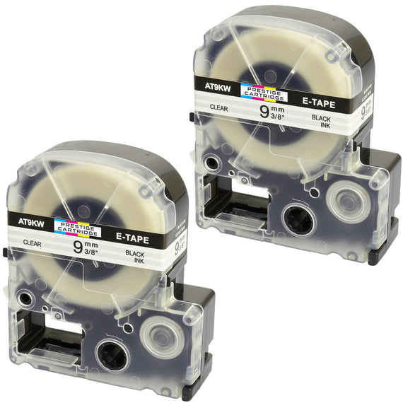 Prestige Cartridge™ Compatible AT9KW ST9KW Black on Clear Label Tapes (9mm x 8m) for LabelWorks Printing Machines - Prestige Cartridge