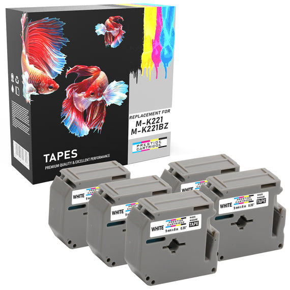 Prestige Cartridge™ Compatible MK221 Black on White Tapes Cartridge (9mm x 8m) for Brother P-Touch Label Printers - Prestige Cartridge