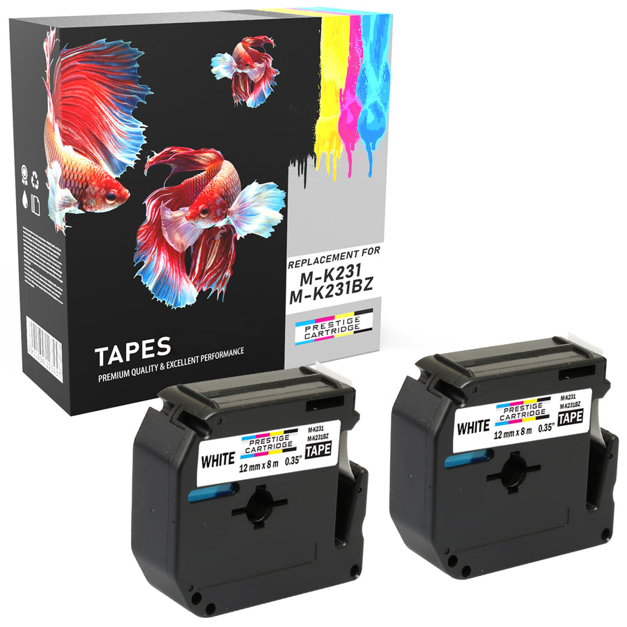 Prestige Cartridge™ Compatible MK231 Black on White Tapes Cartridge (12mm x 8m) for Brother P-Touch Label Printers - Prestige Cartridge