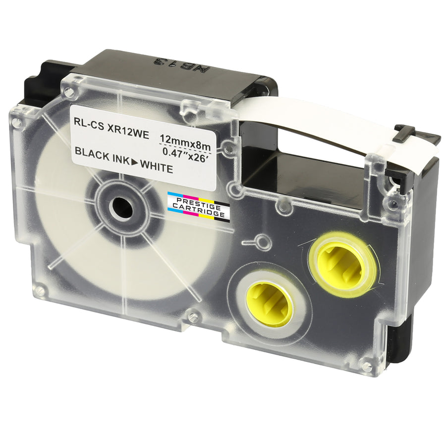 Prestige Cartridge™ Compatible Ribbon Casio XR-12WE XR-12WE1 Black on White Label Tapes (12mm x 8m) for Casio Label Printing Machines - Prestige Cartridge
