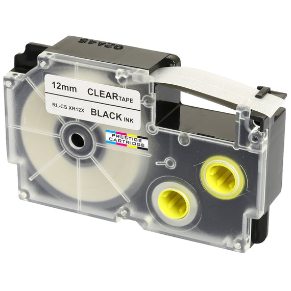 Prestige Cartridge™ Compatible Ribbon Casio XR-1XR-12X1 Black on Clear Label Tapes (12mm x 8m) for Casio Label Printing Machines - Prestige Cartridge