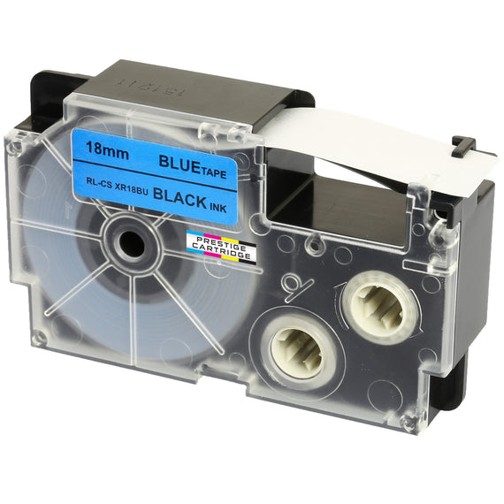 Prestige Cartridge™ Compatible Ribbon Casio XR-18BU XR-18BU1 Black on Blue Label Tapes (18mm x 8m) for Casio Label Printing Machines - Prestige Cartridge