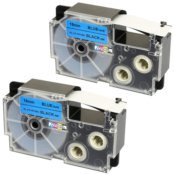 Prestige Cartridge™ Compatible Ribbon Casio XR-18BU XR-18BU1 Black on Blue Label Tapes (18mm x 8m) for Casio Label Printing Machines - Prestige Cartridge