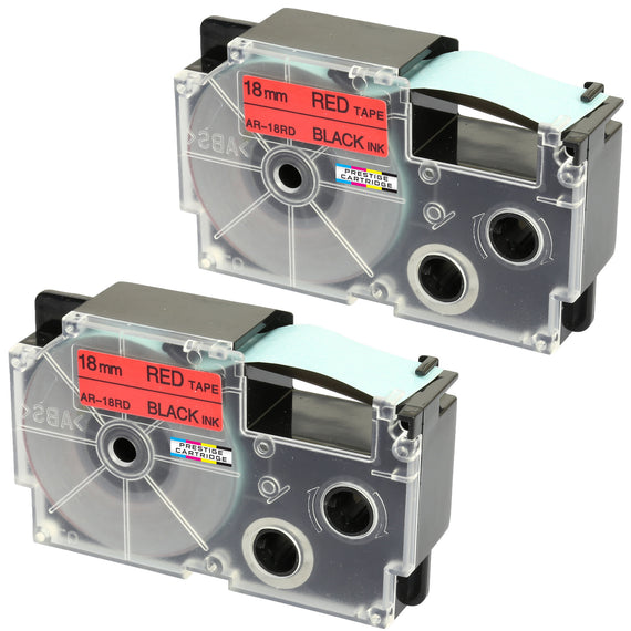 Prestige Cartridge™ Compatible Ribbon Casio XR-18RD XR-18RD1 Black on Red Label Tapes (18mm x 8m) for Casio Label Printing Machines - Prestige Cartridge