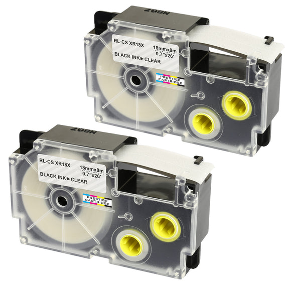 Prestige Cartridge™ Compatible Ribbon Casio XR-18X XR-18X1 Black on Clear Label Tapes (18mm x 8m) for Casio Label Printing Machines - Prestige Cartridge