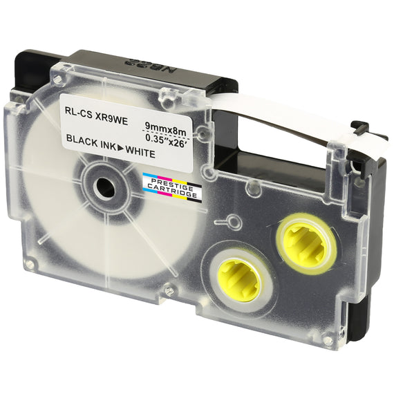 Prestige Cartridge™ Compatible Ribbon Casio XR-9WE XR-9WE1 Black on White Label Tapes (9mm x 8m) for Casio Label Printing Machines - Prestige Cartridge