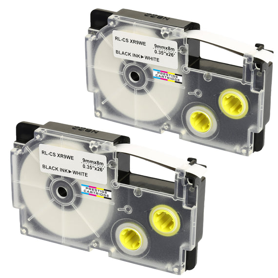 Prestige Cartridge™ Compatible Ribbon Casio XR-9WE XR-9WE1 Black on White Label Tapes (9mm x 8m) for Casio Label Printing Machines - Prestige Cartridge