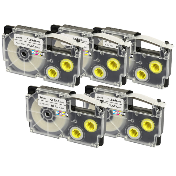 Prestige Cartridge™ Compatible Ribbon Casio XR-9X XR-9X1 Black on Clear Label Tapes (9mm x 8m) for Casio Label Printing Machines - Prestige Cartridge