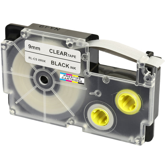 Prestige Cartridge™ Compatible Ribbon Casio XR-9X XR-9X1 Black on Clear Label Tapes (9mm x 8m) for Casio Label Printing Machines - Prestige Cartridge