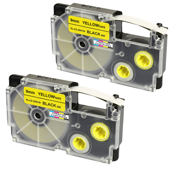 Prestige Cartridge™ Compatible Ribbon Casio XR-9YW XR-9YW1 Black on Yellow Label Tapes (9mm x 8m) for Casio Label Printing Machines - Prestige Cartridge