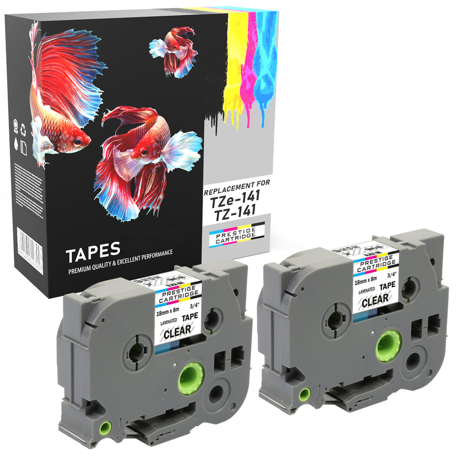 Prestige Cartridge™ Compatible TZ-141/TZe-141 Black on Clear Label Tapes (18mm x 8m) for Brother P-Touch Label Printing Machines - Prestige Cartridge