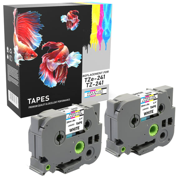 Prestige Cartridge™ Compatible TZ-241/TZe-241 Black on White Label Tapes (18mm x 8m) for Brother P-Touch Label Printing Machines - Prestige Cartridge
