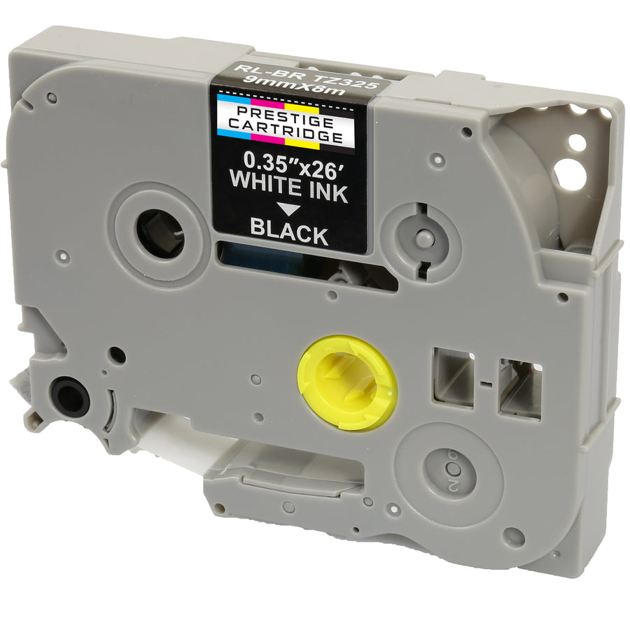Prestige Cartridge™ Compatible TZ-325/TZe-325 White on Black Label Tapes (9mm x 8m) for Brother P-Touch Label Printing Machines - Prestige Cartridge