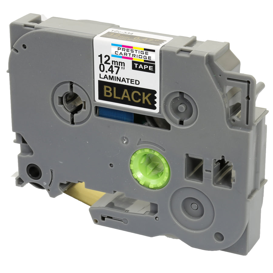 Prestige Cartridge™ Compatible TZ-334/TZe-334 Gold on Black Label Tapes (12mm x 8m) for Brother P-Touch Label Printing Machines - Prestige Cartridge