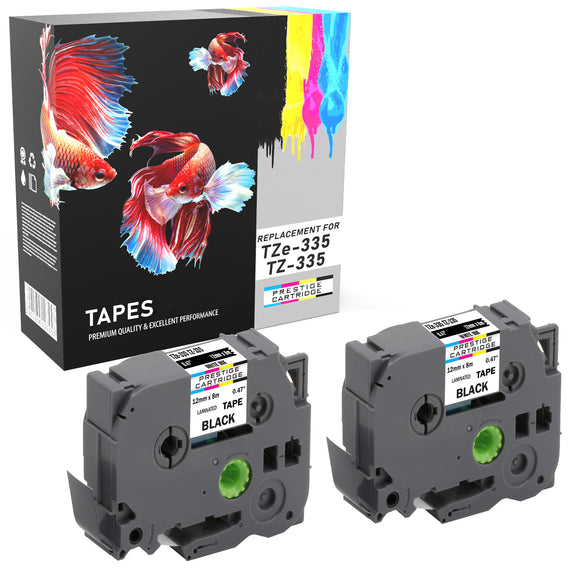 Prestige Cartridge™ Compatible TZ335 White on Black Label Tapes (12mm x 8m) for Brother P-Touch TZ Label Printers - Prestige Cartridge