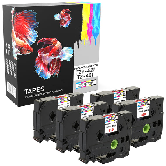 Prestige Cartridge™ Compatible TZ-421/TZe-421 Black on Red Label Tapes (9mm x 8m) for Brother P-Touch Label Printing Machines - Prestige Cartridge