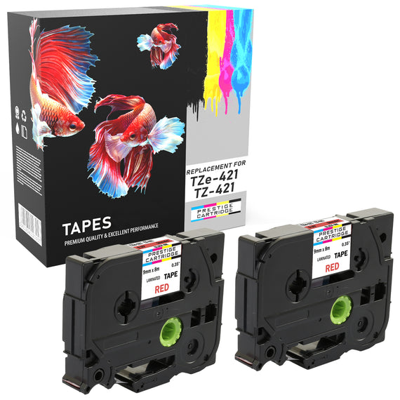 Prestige Cartridge™ Compatible TZ-421/TZe-421 Black on Red Label Tapes (9mm x 8m) for Brother P-Touch Label Printing Machines - Prestige Cartridge